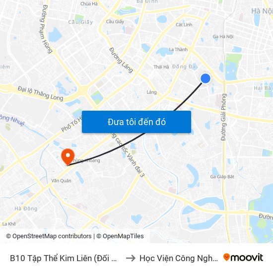 B10 Tập Thể Kim Liên (Đối Diện Ngõ 46b Phạm Ngọc Thạch) to Học Viện Công Nghệ Bưu Chính Viễn Thông map
