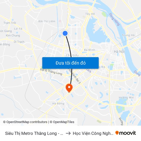 Siêu Thị Metro Thăng Long - Đối Diện Ngõ 599 Phạm Văn Đồng to Học Viện Công Nghệ Bưu Chính Viễn Thông map