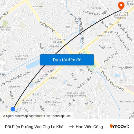 Đối Diện Đường Vào Chợ La Khê (Qua Ga Metro La Khê) - 405 Quang Trung (Hà Đông) to Học Viện Công Nghệ Bưu Chính Viễn Thông map