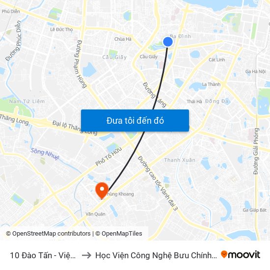 10 Đào Tấn - Viện Vật Lý to Học Viện Công Nghệ Bưu Chính Viễn Thông map