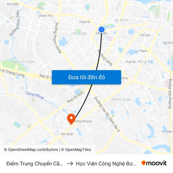 Điểm Trung Chuyển Cầu Giấy - Thủ Lệ 02 to Học Viện Công Nghệ Bưu Chính Viễn Thông map