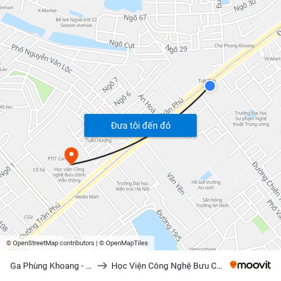 Ga Phùng Khoang - 81 Trần Phú to Học Viện Công Nghệ Bưu Chính Viễn Thông map