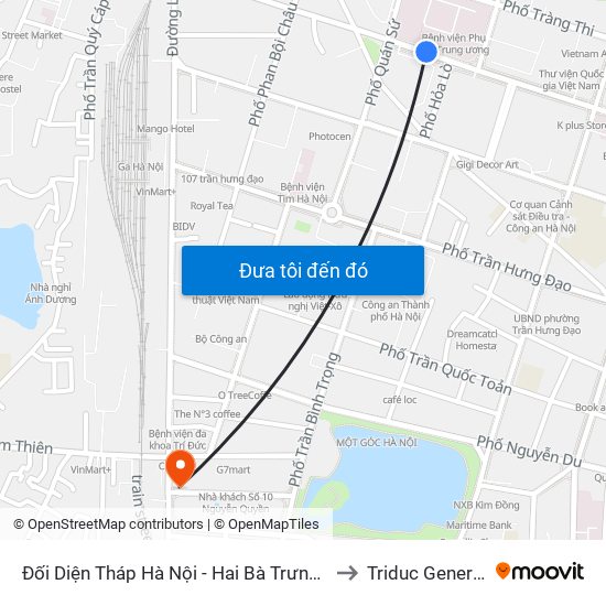 Đối Diện Tháp Hà Nội - Hai Bà Trưng (Cạnh 56 Hai Bà Trưng) to Triduc General Hospital map