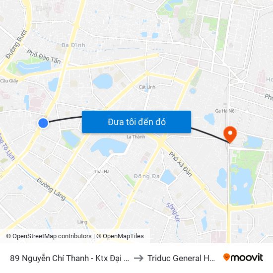 89 Nguyễn Chí Thanh - Ktx Đại Học Luật to Triduc General Hospital map