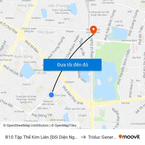 B10 Tập Thể Kim Liên (Đối Diện Ngõ 46b Phạm Ngọc Thạch) to Triduc General Hospital map