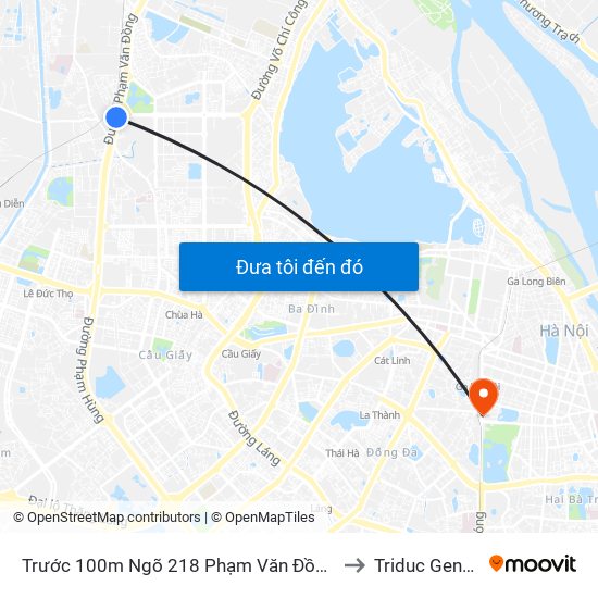 Trước 100m Ngõ 218 Phạm Văn Đồng (Đối Diện Công Viên Hòa Bình) to Triduc General Hospital map
