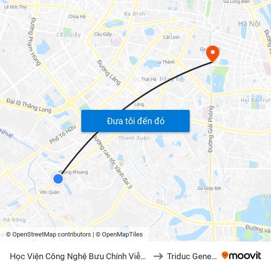 Học Viện Công Nghệ Bưu Chính Viễn Thông - Trần Phú (Hà Đông) to Triduc General Hospital map