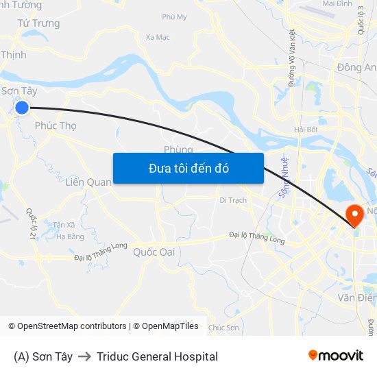 (A) Sơn Tây to Triduc General Hospital map