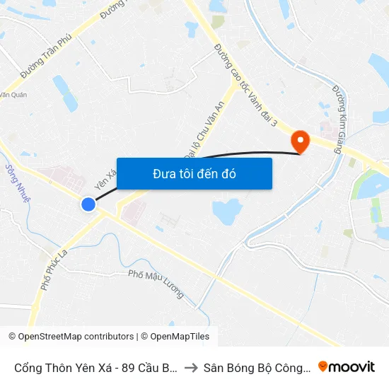 Cổng Thôn Yên Xá - 89 Cầu Bươu to Sân Bóng Bộ Công An map