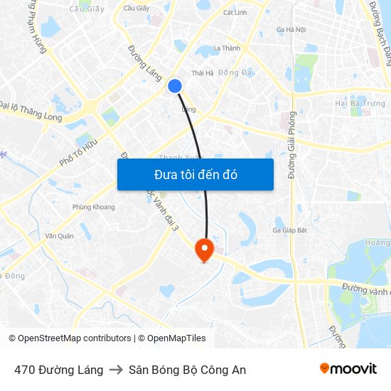 470 Đường Láng to Sân Bóng Bộ Công An map