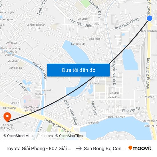 Toyota Giải Phóng - 807 Giải Phóng to Sân Bóng Bộ Công An map