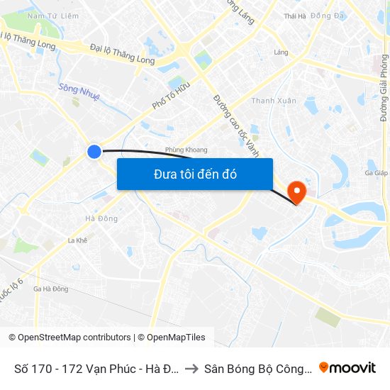 Số 170 - 172 Vạn Phúc - Hà Đông to Sân Bóng Bộ Công An map