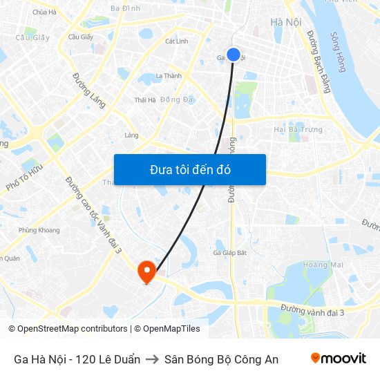 Ga Hà Nội - 120 Lê Duẩn to Sân Bóng Bộ Công An map