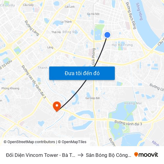Đối Diện Vincom Tower - Bà Triệu to Sân Bóng Bộ Công An map