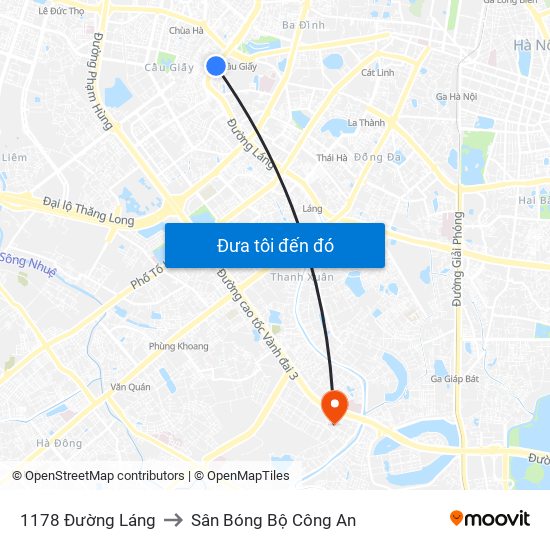 1178 Đường Láng to Sân Bóng Bộ Công An map