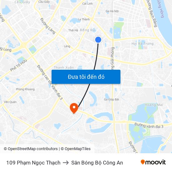 109 Phạm Ngọc Thạch to Sân Bóng Bộ Công An map