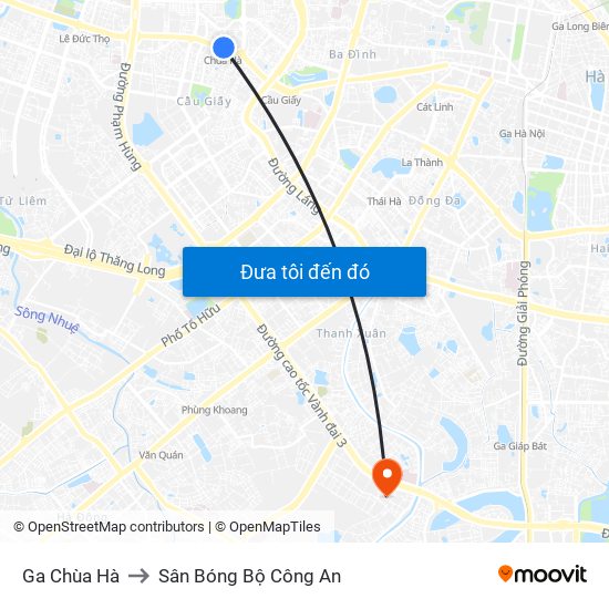 Ga Chùa Hà to Sân Bóng Bộ Công An map