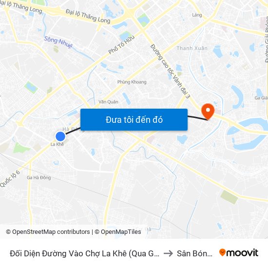Đối Diện Đường Vào Chợ La Khê (Qua Ga Metro La Khê) - 405 Quang Trung (Hà Đông) to Sân Bóng Bộ Công An map