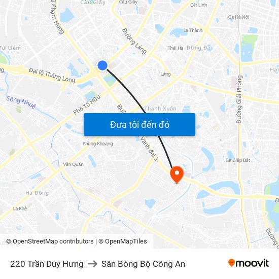 220 Trần Duy Hưng to Sân Bóng Bộ Công An map