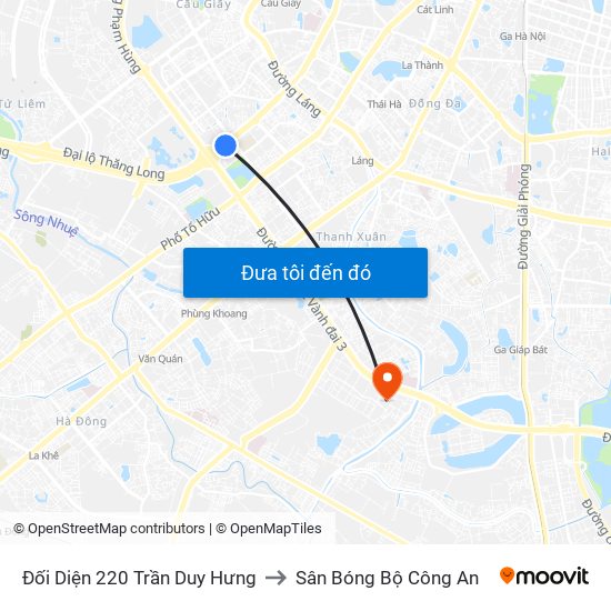 Đối Diện 220 Trần Duy Hưng to Sân Bóng Bộ Công An map