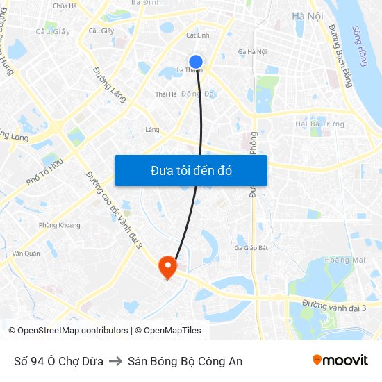 Số 94 Ô Chợ Dừa to Sân Bóng Bộ Công An map