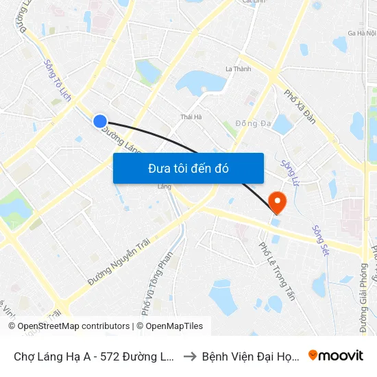 Chợ Láng Hạ A - 572 Đường Láng to Bệnh Viện Đại Học Y map