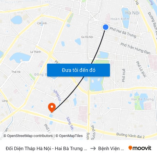 Đối Diện Tháp Hà Nội - Hai Bà Trưng (Cạnh 56 Hai Bà Trưng) to Bệnh Viện Đại Học Y map