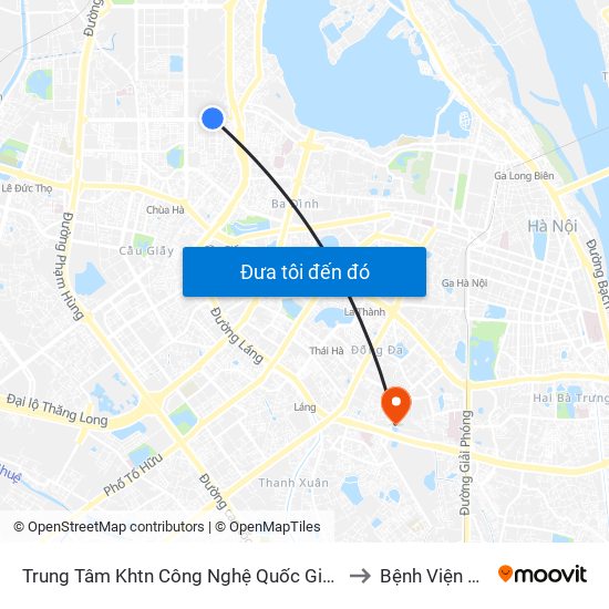 Trung Tâm Khtn Công Nghệ Quốc Gia - 18 Hoàng Quốc Việt to Bệnh Viện Đại Học Y map