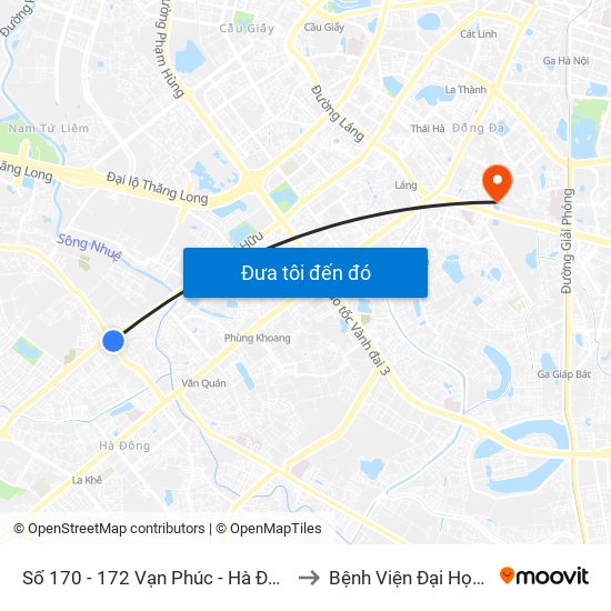 Số 170 - 172 Vạn Phúc - Hà Đông to Bệnh Viện Đại Học Y map