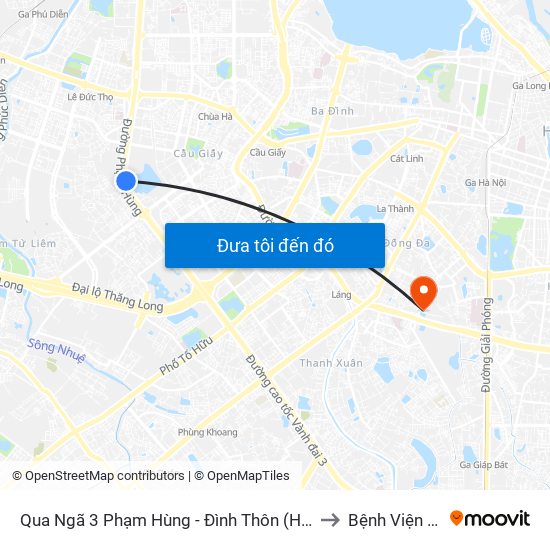 Qua Ngã 3 Phạm Hùng - Đình Thôn (Hướng Đi Phạm Văn Đồng) to Bệnh Viện Đại Học Y map