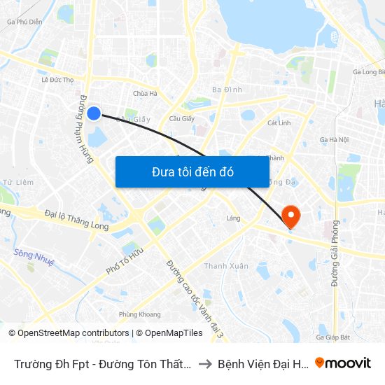 Trường Đh Fpt - Đường Tôn Thất Thuyết to Bệnh Viện Đại Học Y map