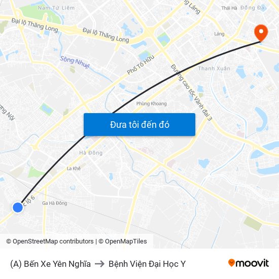 (A) Bến Xe Yên Nghĩa to Bệnh Viện Đại Học Y map