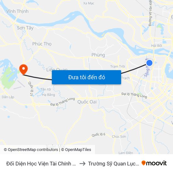 Đối Diện Học Viện Tài Chính - Đường Đức Thắng to Trường Sỹ Quan Lục Quân Sơn Tây map