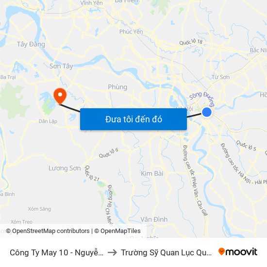 Công Ty May 10 - Nguyễn Văn Linh to Trường Sỹ Quan Lục Quân Sơn Tây map