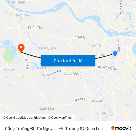 Cổng Trường Đh Tài Nguyên Môi Trường to Trường Sỹ Quan Lục Quân Sơn Tây map