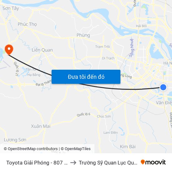 Toyota Giải Phóng - 807 Giải Phóng to Trường Sỹ Quan Lục Quân Sơn Tây map