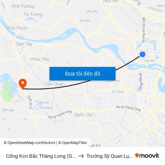 Cổng Kcn Bắc Thăng Long (Gần Cầu Vượt Bộ Hành) to Trường Sỹ Quan Lục Quân Sơn Tây map