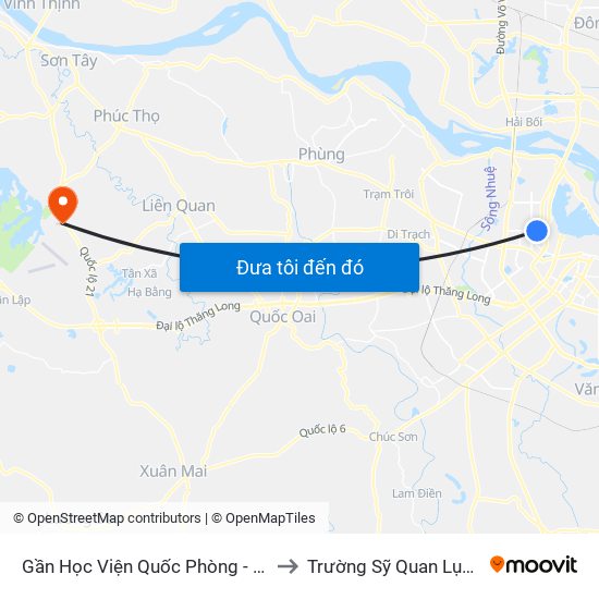 Gần Học Viện Quốc Phòng - 91 Hoàng Quốc Việt to Trường Sỹ Quan Lục Quân Sơn Tây map