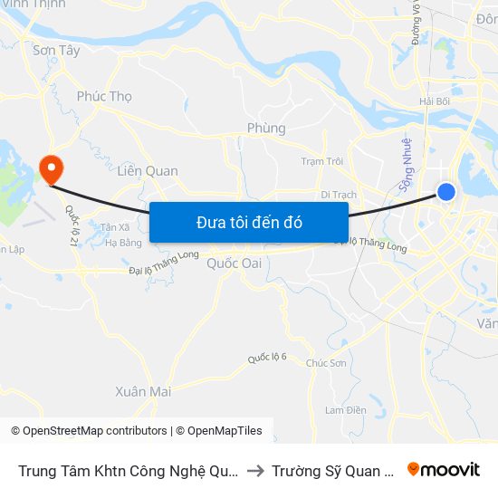 Trung Tâm Khtn Công Nghệ Quốc Gia - 18 Hoàng Quốc Việt to Trường Sỹ Quan Lục Quân Sơn Tây map