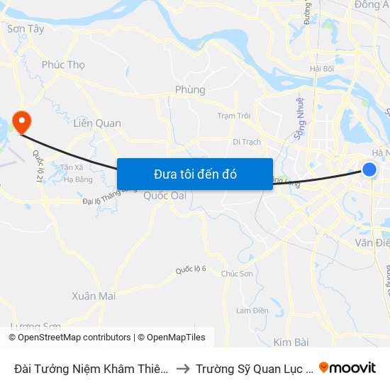 Đài Tưởng Niệm Khâm Thiên - 45 Khâm Thiên to Trường Sỹ Quan Lục Quân Sơn Tây map