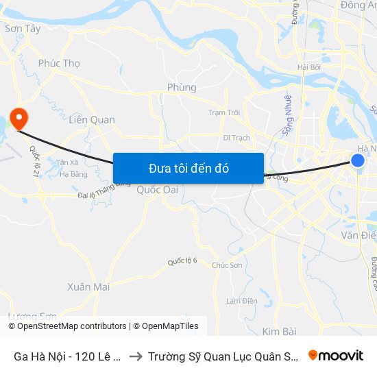 Ga Hà Nội - 120 Lê Duẩn to Trường Sỹ Quan Lục Quân Sơn Tây map