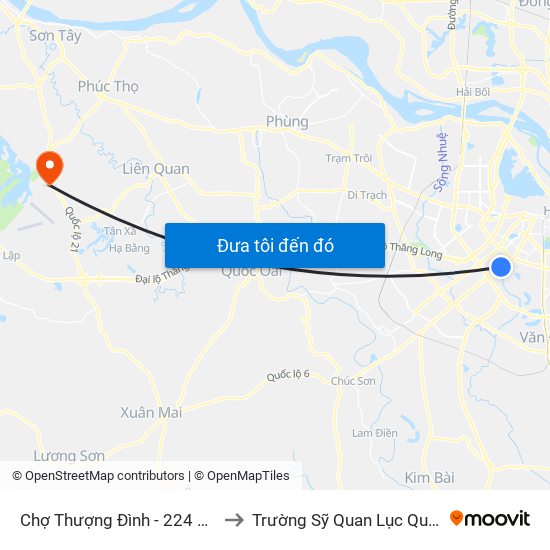 Chợ Thượng Đình - 224 Nguyễn Trãi to Trường Sỹ Quan Lục Quân Sơn Tây map