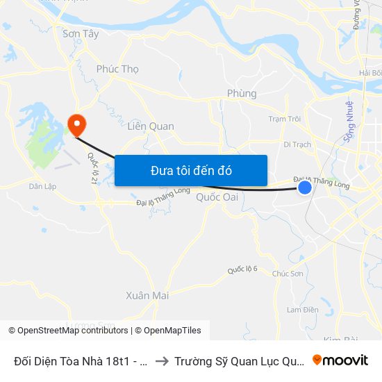 Đối Diện Tòa Nhà 18t1 - Kđt Sudico to Trường Sỹ Quan Lục Quân Sơn Tây map