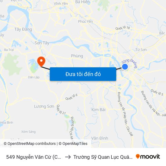 549 Nguyễn Văn Cừ (Cột Trước) to Trường Sỹ Quan Lục Quân Sơn Tây map