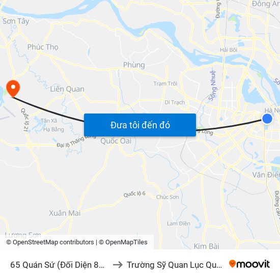 65 Quán Sứ (Đối Diện 80 Quán Sứ) to Trường Sỹ Quan Lục Quân Sơn Tây map