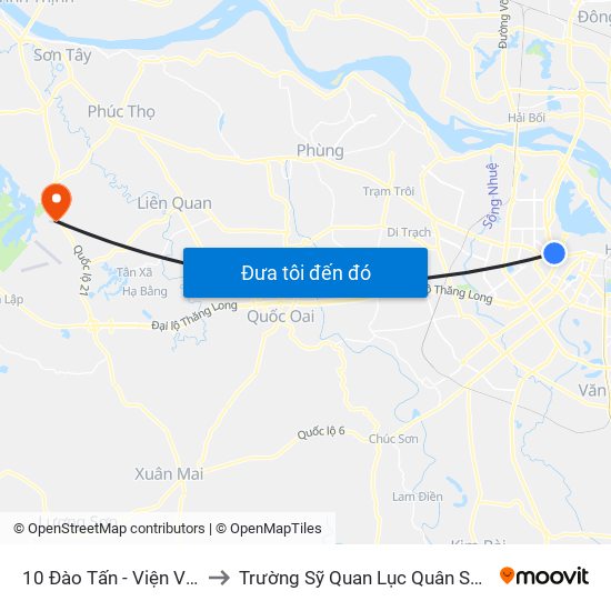 10 Đào Tấn - Viện Vật Lý to Trường Sỹ Quan Lục Quân Sơn Tây map