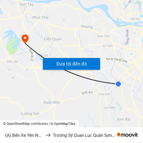 (A) Bến Xe Yên Nghĩa to Trường Sỹ Quan Lục Quân Sơn Tây map