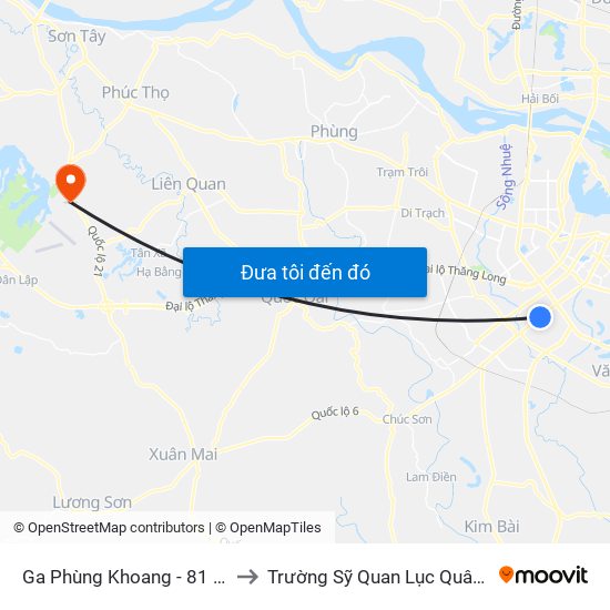 Ga Phùng Khoang - 81 Trần Phú to Trường Sỹ Quan Lục Quân Sơn Tây map