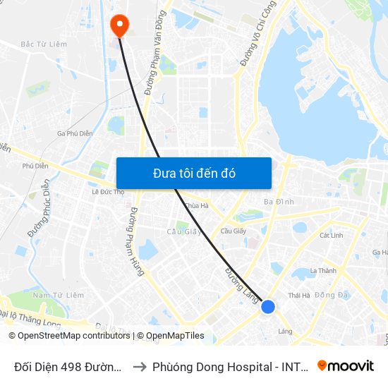 Đối Diện 498 Đường Láng to Phùóng Dong Hospital - INTRACOM map