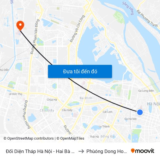 Đối Diện Tháp Hà Nội - Hai Bà Trưng (Cạnh 56 Hai Bà Trưng) to Phùóng Dong Hospital - INTRACOM map